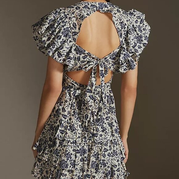 Anthropologie Tie Back Dress Size S MSRP $375 in Blue and White - Picture 2 of 11